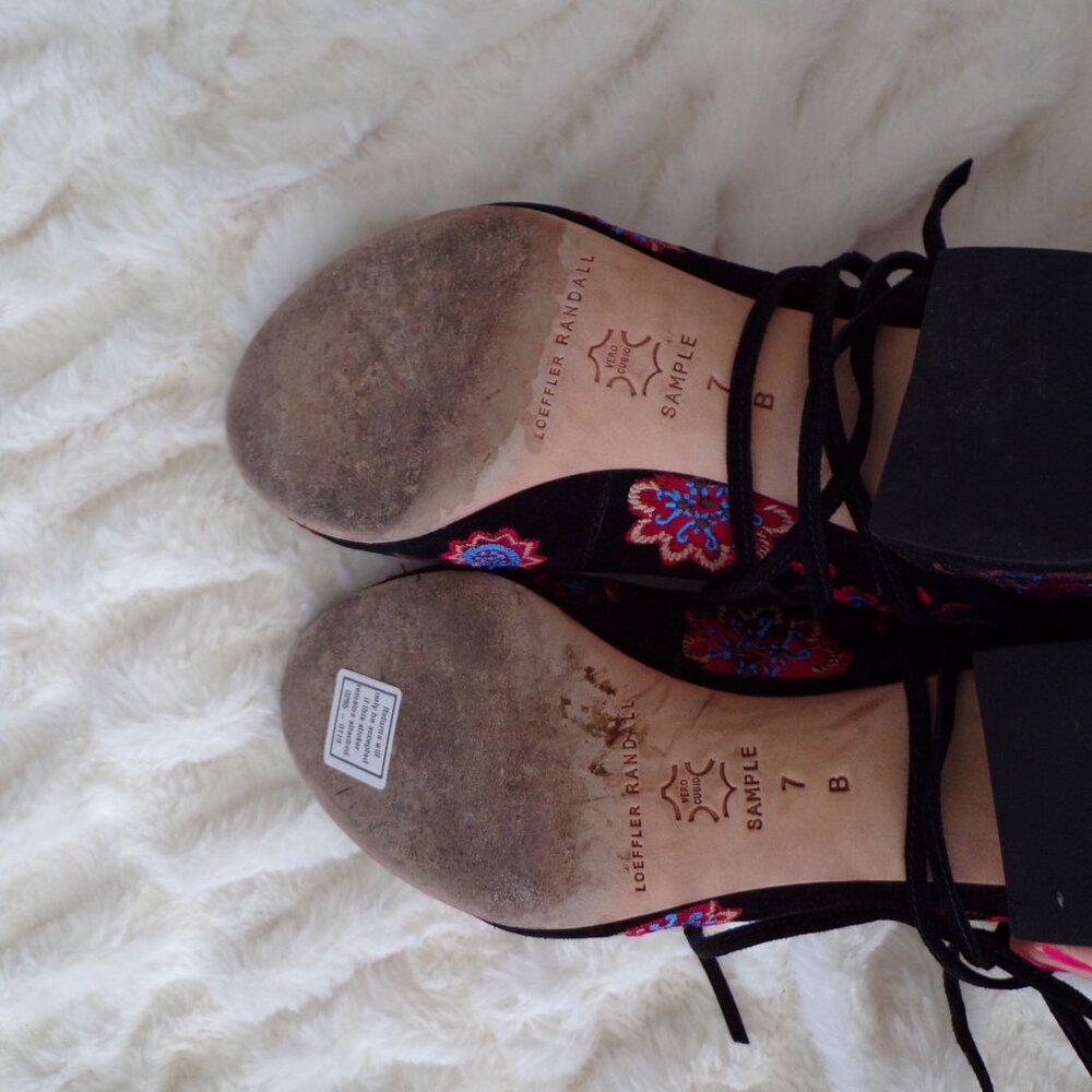 Loeffler Randall italian embroidered Black lace up heels 7 Y2k - Picture 8 of 12